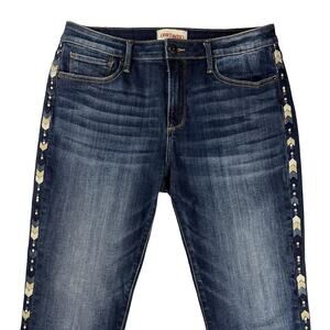 Driftwood Jackie Embroidered Skinny Dark Wash Jeans Size 30 Waist, 28 Inseam